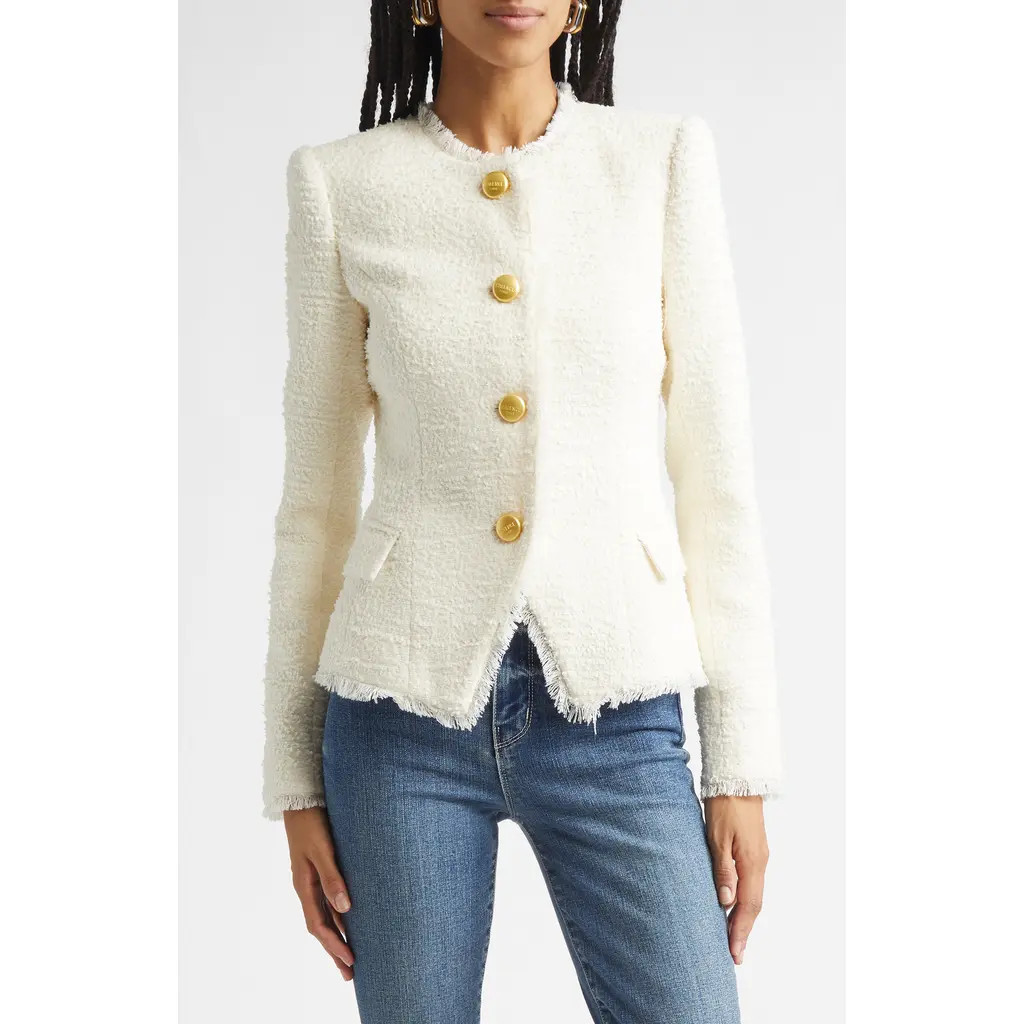 L'AGENCE Nerina Fringe Bouclé Jacket in Ivory at Nordstrom, Size 0 | Nordstrom