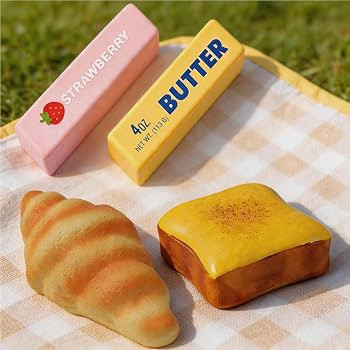 4Pcs Squishy Toys Set, Slow Rising Butter Squishy, Toast Bread and Croissant Squishies, Soft PU F... | Amazon (US)