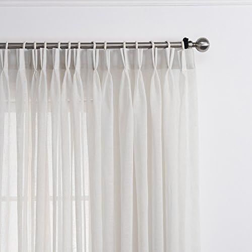 LANTIME White Semi Sheer Curtains, Faux Linen Double Pleated Window Sheer Curtains Panels Drapery fo | Amazon (US)
