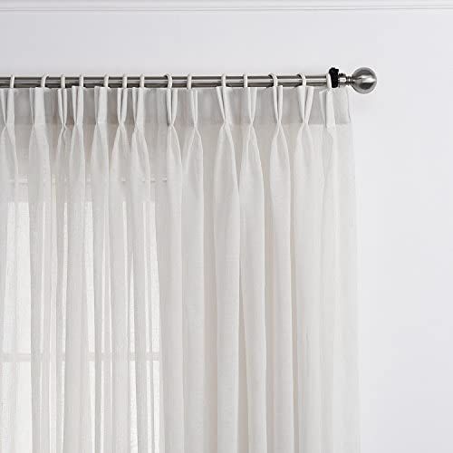 LANTIME White Semi Sheer Curtains, Faux Linen Double Pleated Window Sheer Curtains Panels Drapery... | Amazon (US)