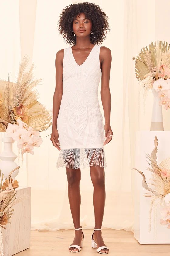All the Fame White Sequin Fringe Bodycon Midi Dress | Lulus (US)