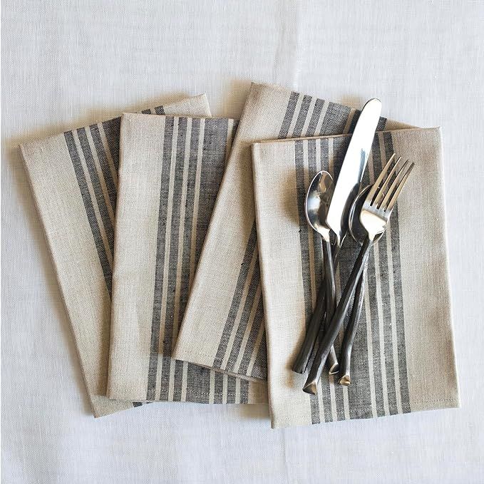 Solino Home Farmhouse Stripe Linen Napkins – 20 x 20 Inch Cloth Dinner, Set of 4 100% Pure Line... | Amazon (US)