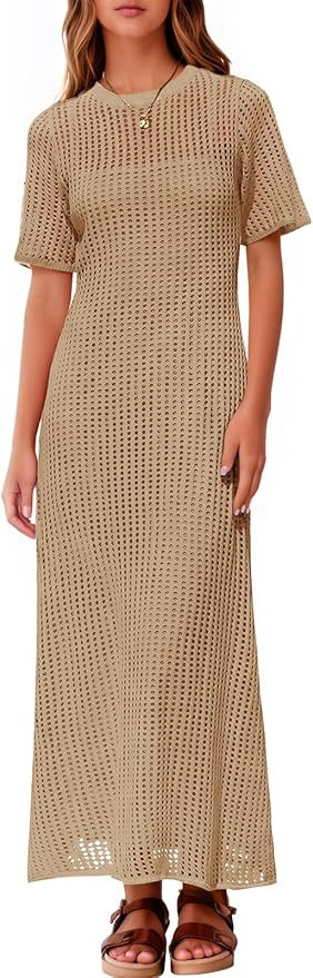 Fisoew Womens Crochet Swimsuit Cover Up Summer Vacation Resort Bathing Suit Swimwear Casual Short... | Amazon (US)