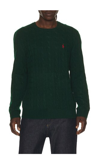 Polo Ralph Lauren Long Sleeve Wool Cashmere Cable Knit Crewneck Sweater in Dark Green. - size S | Revolve Clothing (Global)