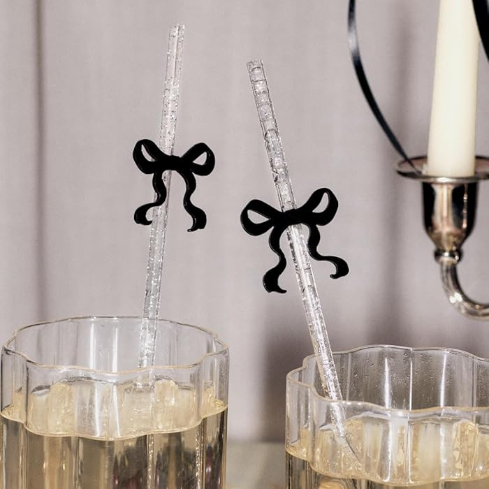 xo, Fetti Black Bow Reusable Straws, 12pcs - Clear Glitter Plastic | Birthday Drink Decorations, ... | Amazon (US)