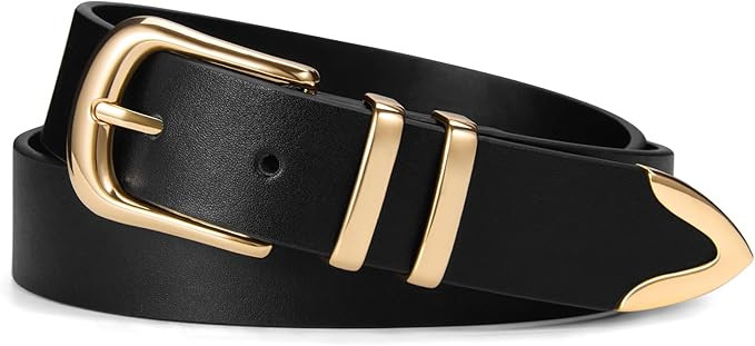 VATAN Women Leather Belt for Jeans Dresses Pants Fashion Ladies Casual Waist Belt with Gold Buckl... | Amazon (US)