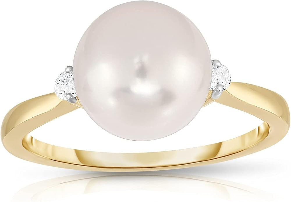KOKAV 9mm Freshwater Pearl with 1/20 Ct diamonds Elegant Ring in 14K Yellow Gold, Size 7 | Amazon (US)