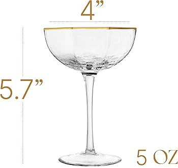 Small 5 oz Octagonal Prestige Coupe Glasses with Gold Rims for Cocktails and Champagne | Set of 4... | Amazon (US)