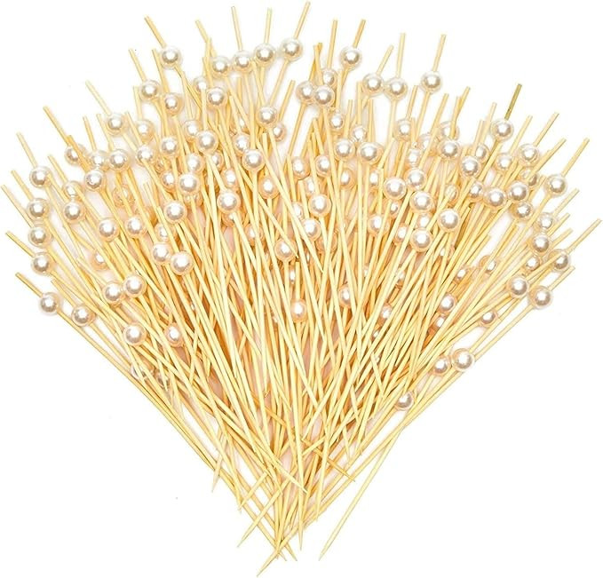 White Pearl Cocktail Picks, Bamboo Toothpicks (4.7 In, 150 Pack) | Amazon (US)