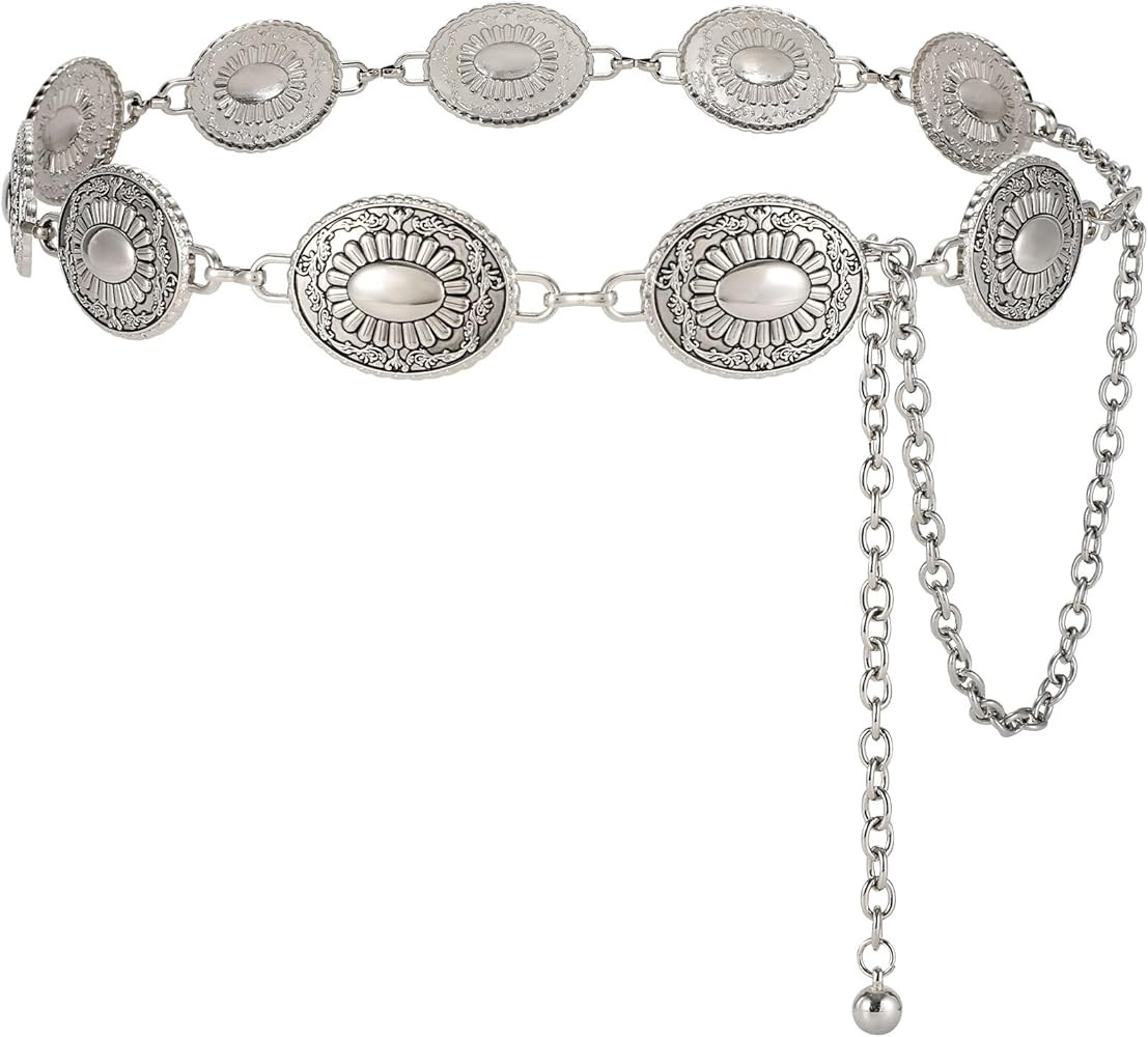 Western Metal Concho Belt for Women Western Cowgirl Chain Belts for Dresses Jeans Country Concert... | Amazon (US)