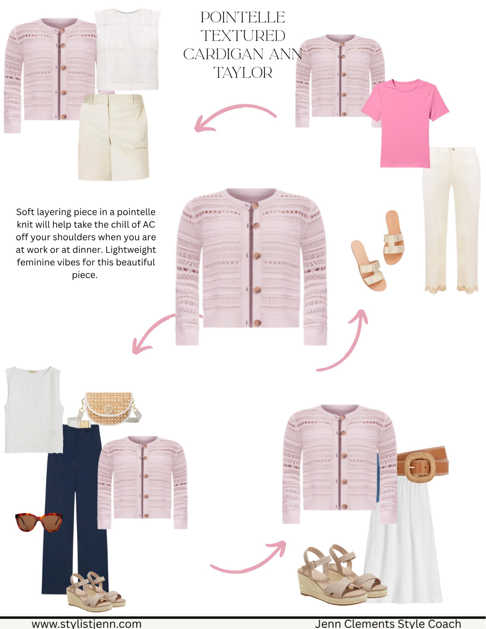 Lightweight, feminine, and secretly powerful 💫 This pointelle cardigan is perfect for layering over summer outfits when the AC is blasting or you just want a little polish. I styled it 4 ways — from shorts to dresses to work pants.
💡Style tip: Try it with wide-leg trousers and wedges for a soft summer office look.

#LTKOver40 #LTKWorkwear #LTKStyleTip