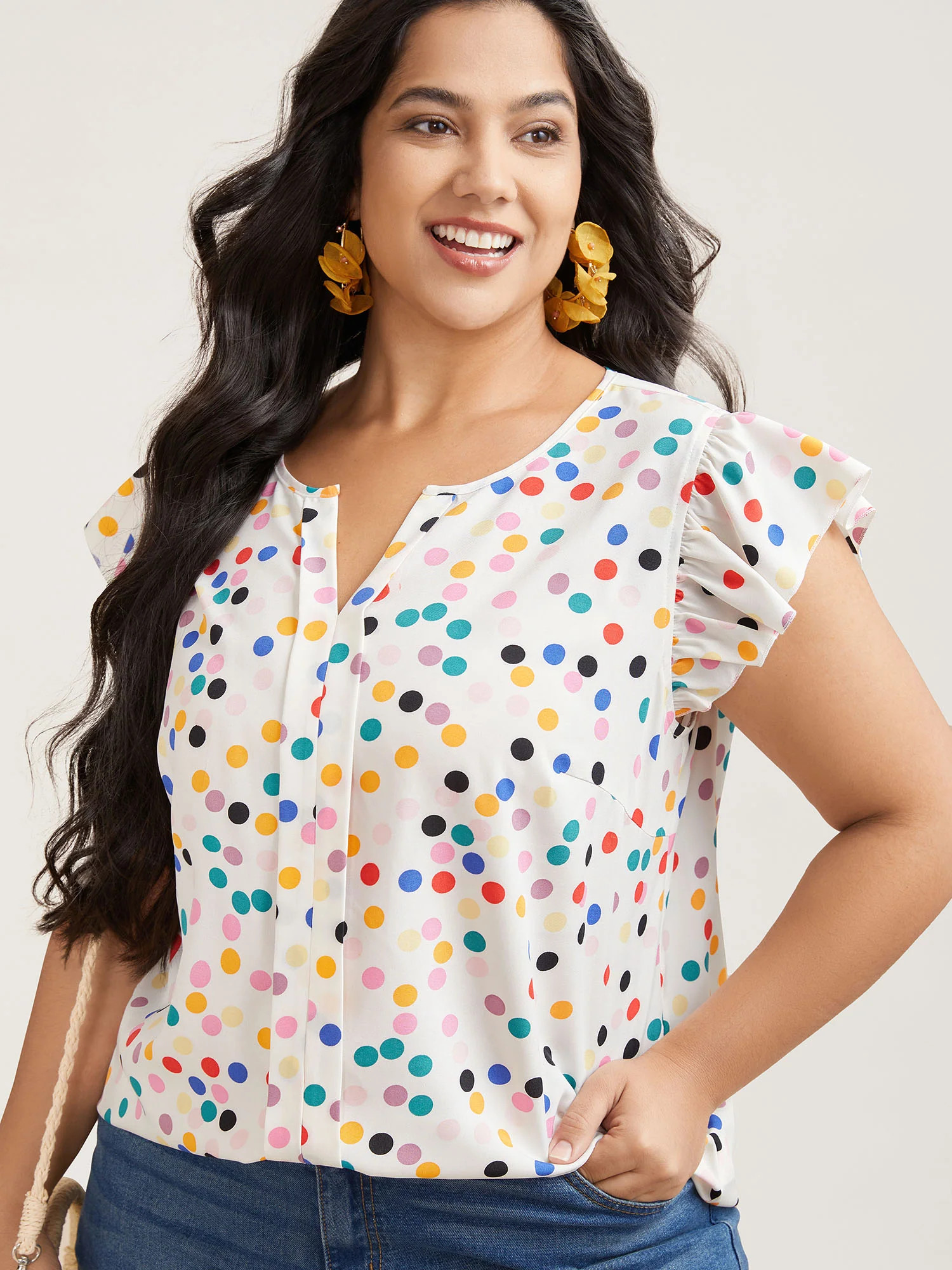 Polka Dot Flutter Sleeve Blouse | Bloomchic