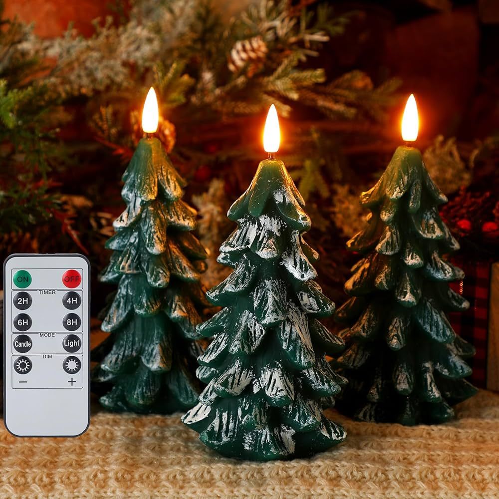 VIHOSE 3 Pcs Christmas Tree Flameless Candles with Remote 3.54'' x 5.71'' LED Flameless Taper Can... | Amazon (US)