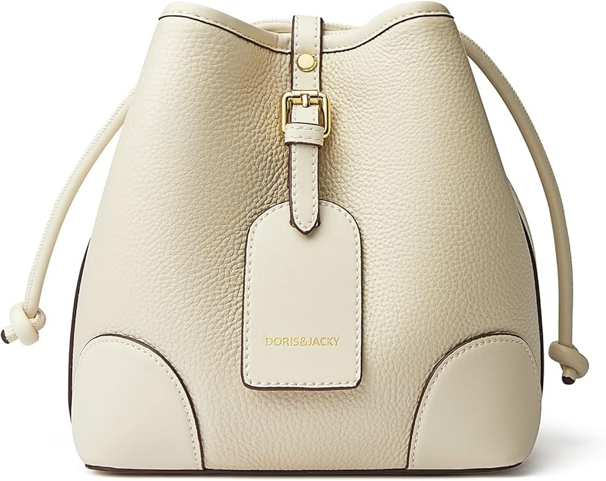 DORIS&JACKY Genuine Leather Bucket Crossbody Purse Small Designer Drawstring Single Shoulder Bag ... | Amazon (US)