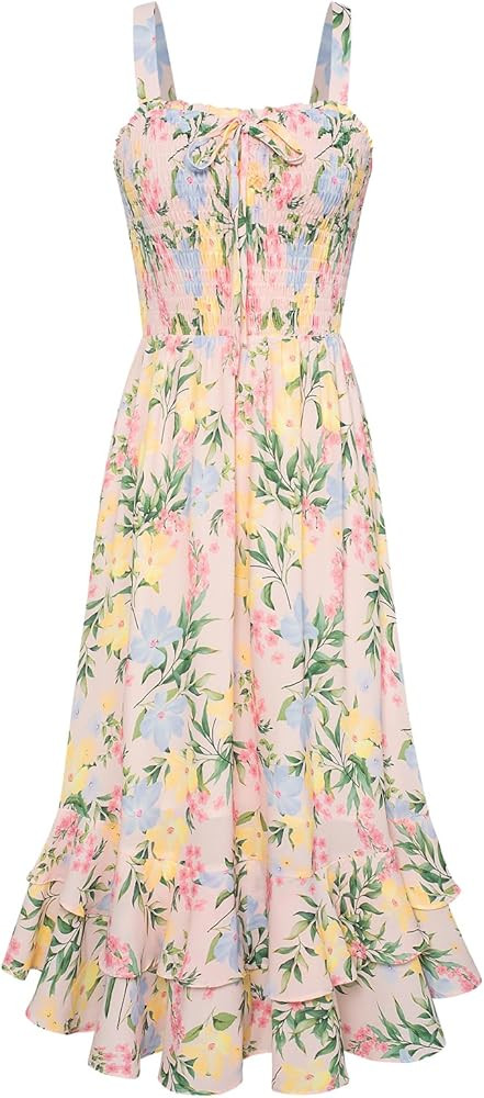 GRACE KARIN Women's 2026 Summer Floral Boho Dress Square Neck Strapped Swing A Line Sundress Beac... | Amazon (US)