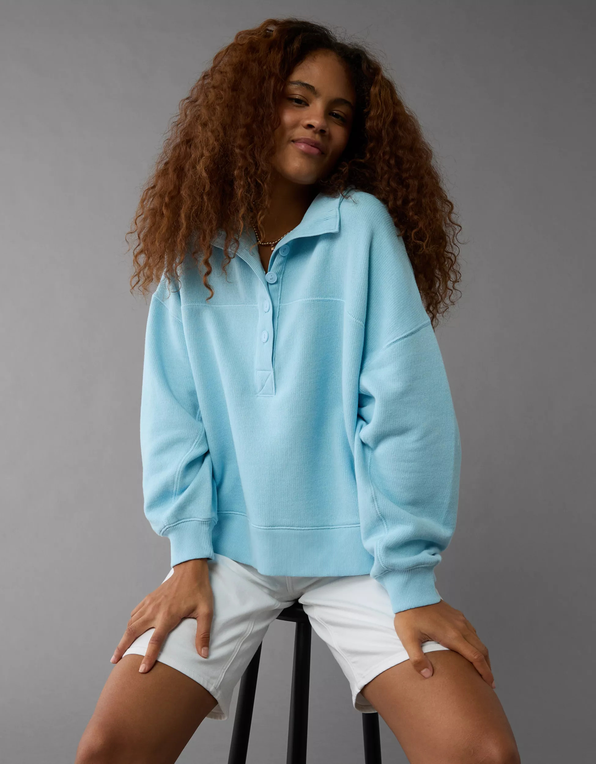 AE Big Hug Henley Sweatshirt | American Eagle Outfitters (US & CA)
