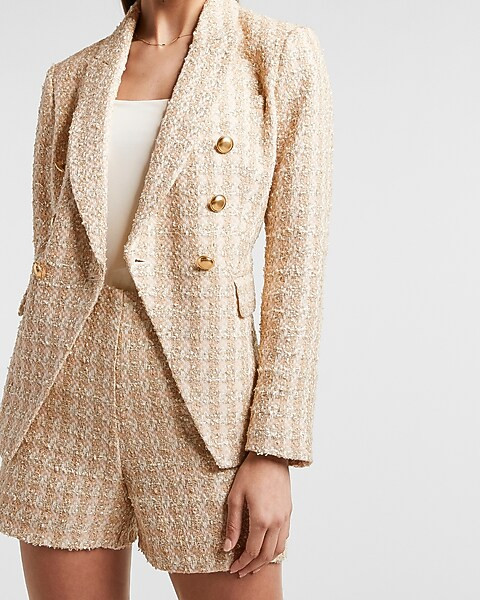 Metallic Tweed Double Breasted Novelty Button Blazer | Express