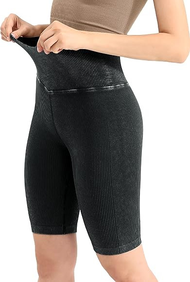 ODODOS Seamless Yoga Shorts for Women, High Waist Butt Lifting Acid Washed Ribbed Workout Gym Runnin | Amazon (US)