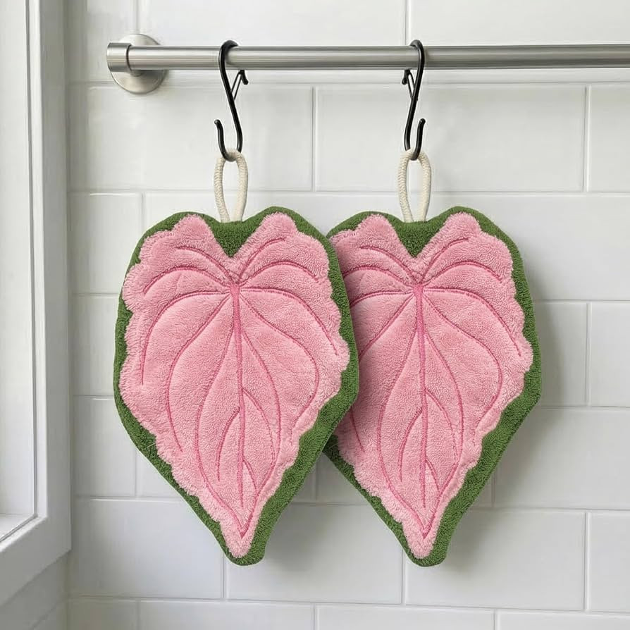 Leaf Hand Towel with Hanging Loop, 2 Pack Pink Absorbent Kitchen Towel | Amazon (US)