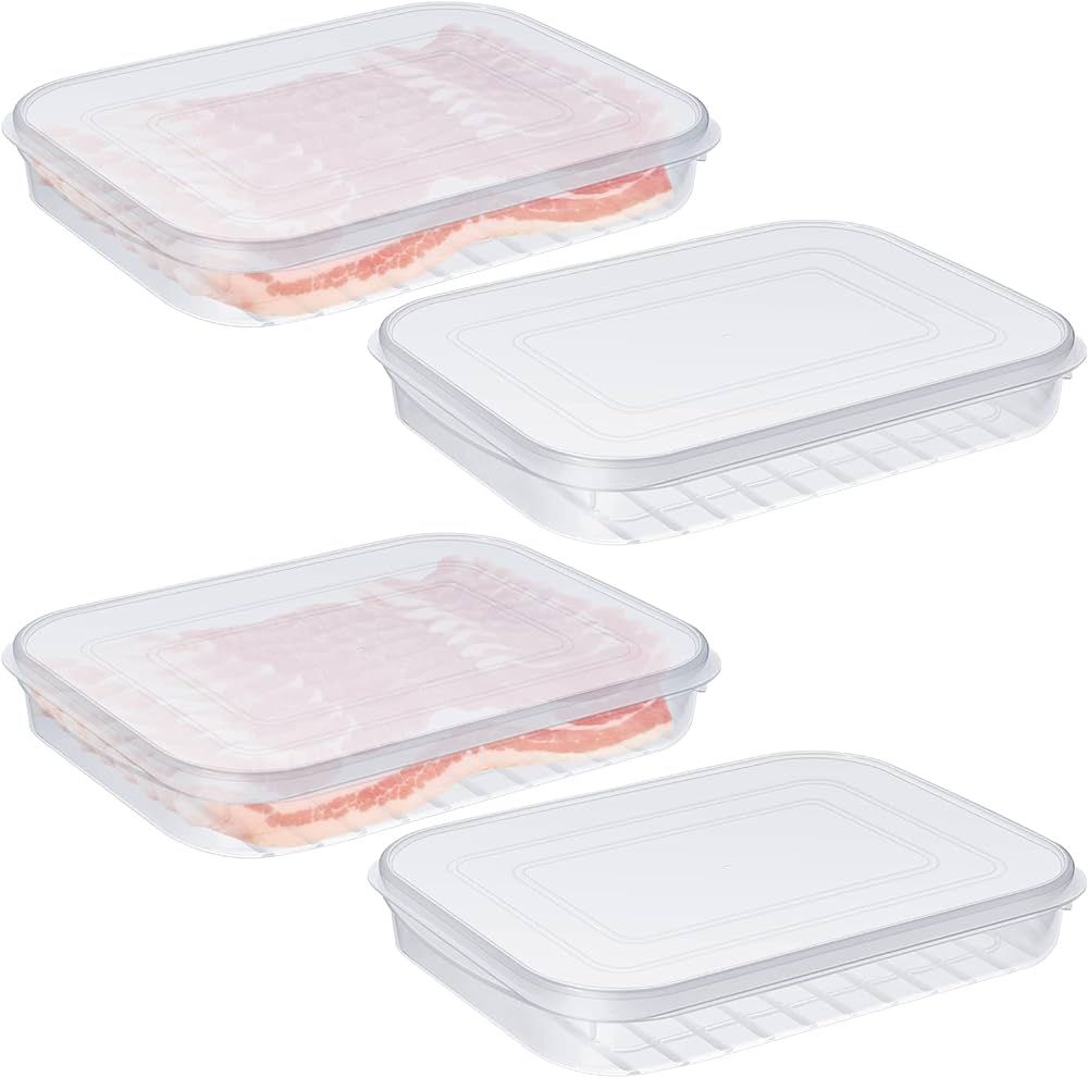 Suclain 4 Pieces Bacon Keeper Plastic Deli Meat Saver with Lids Airtight Cold Cuts Cheese Contain... | Amazon (US)
