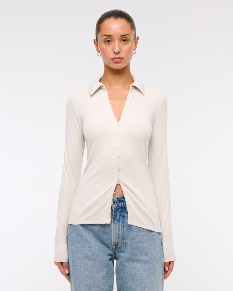Women's Powdered Rib Button-Through Top | Women's Tops | Abercrombie.com | Abercrombie & Fitch (UK & DE)