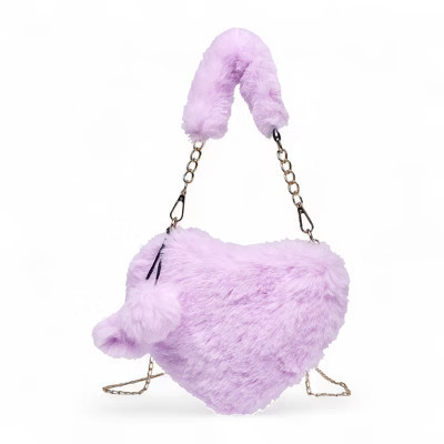 Willow & Ruby Girls Lilac Plush Fuzzy Heart Bag - Adorable Soft Faux Fur Shoulder Bag with Chain Strap and Pom-Poms, Perfect for Kids & Tweens, Purple | Target