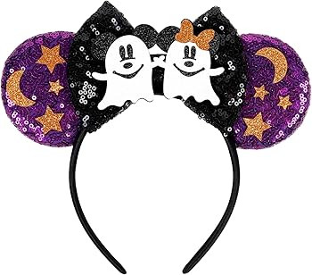 WOVOWOVO Halloween Mouse Ears Headbands for Women Girls, Bow Decoration Hairbands with Ghost Purp... | Amazon (US)