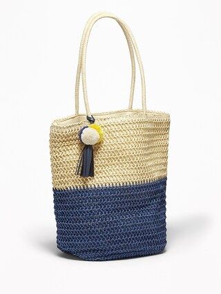 Color-Blocked Straw Tote for Women | Old Navy US