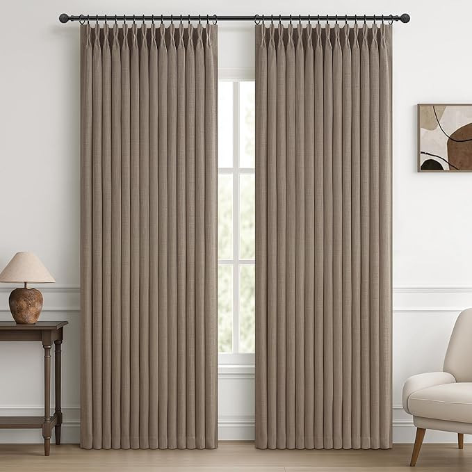 Textured Linen Blackout Curtains 90 Inches Long for Dining Room, Pleat Dark Flax Thermal Insulate... | Amazon (US)