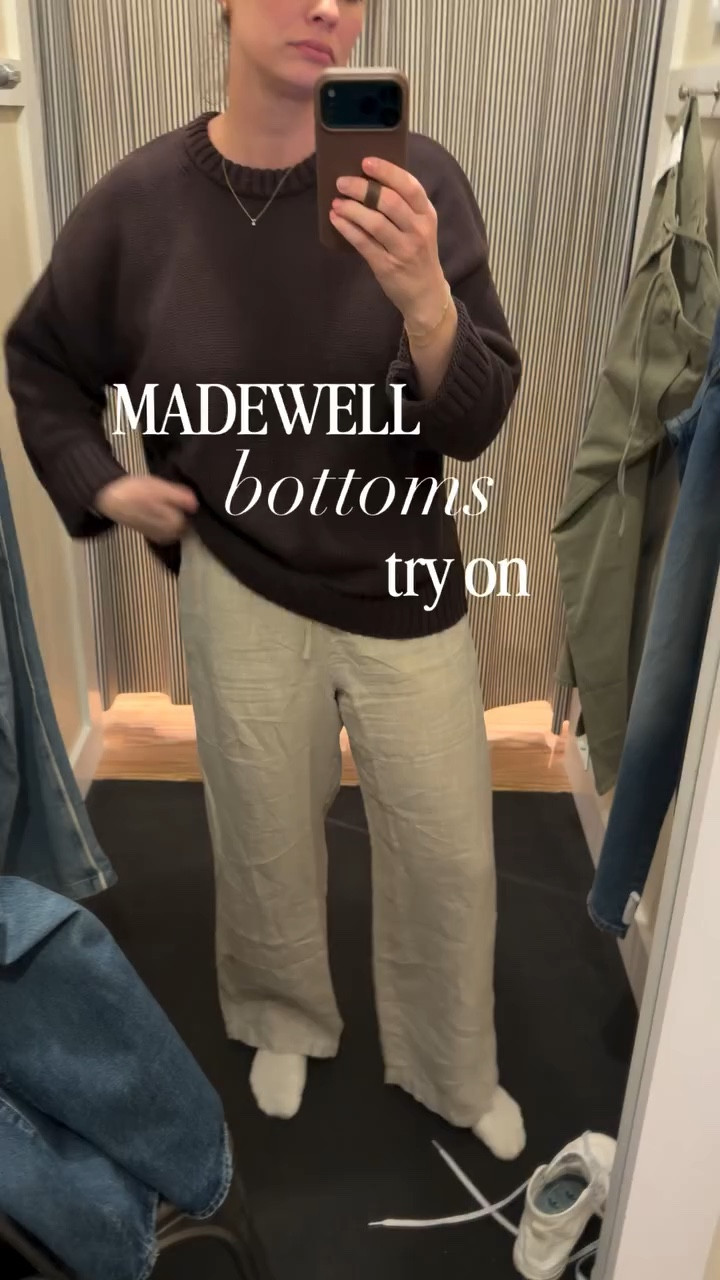 25% off is coming for @madewell and I have my eye on a couple pants— had to go try them 🤓

*Oat linen pant- wearing my tts, large. Decided to order the navy track pant version. Loved the green too! (Both tagged below)
*Denim pull on track pant- tried on an XL (shown that’s all they had) I would go with your tts  
*Wide leg denim- wearing my tts, 30
*drawstring green pant- wearing my tts, 30

#madewell #midsizepants #midsizegirl

#LTKSaleAlert #LTKMidsize #LTKSpringSale