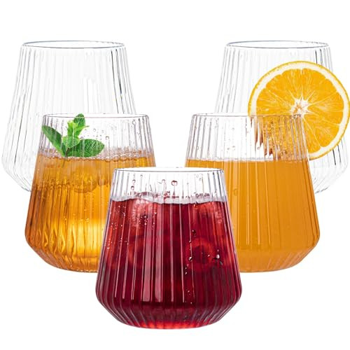 N9R 24 Count Plastic Wine Glasses Disposable 14oz - Elegant Origami Ripple Design, Shatterproof &... | Amazon (US)