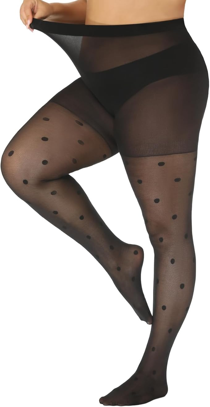 Yilanmy Plus Size Patterned Tights 40D Sheer Pantyhose High Waist Black Polka Dot Halloween Tight... | Amazon (US)