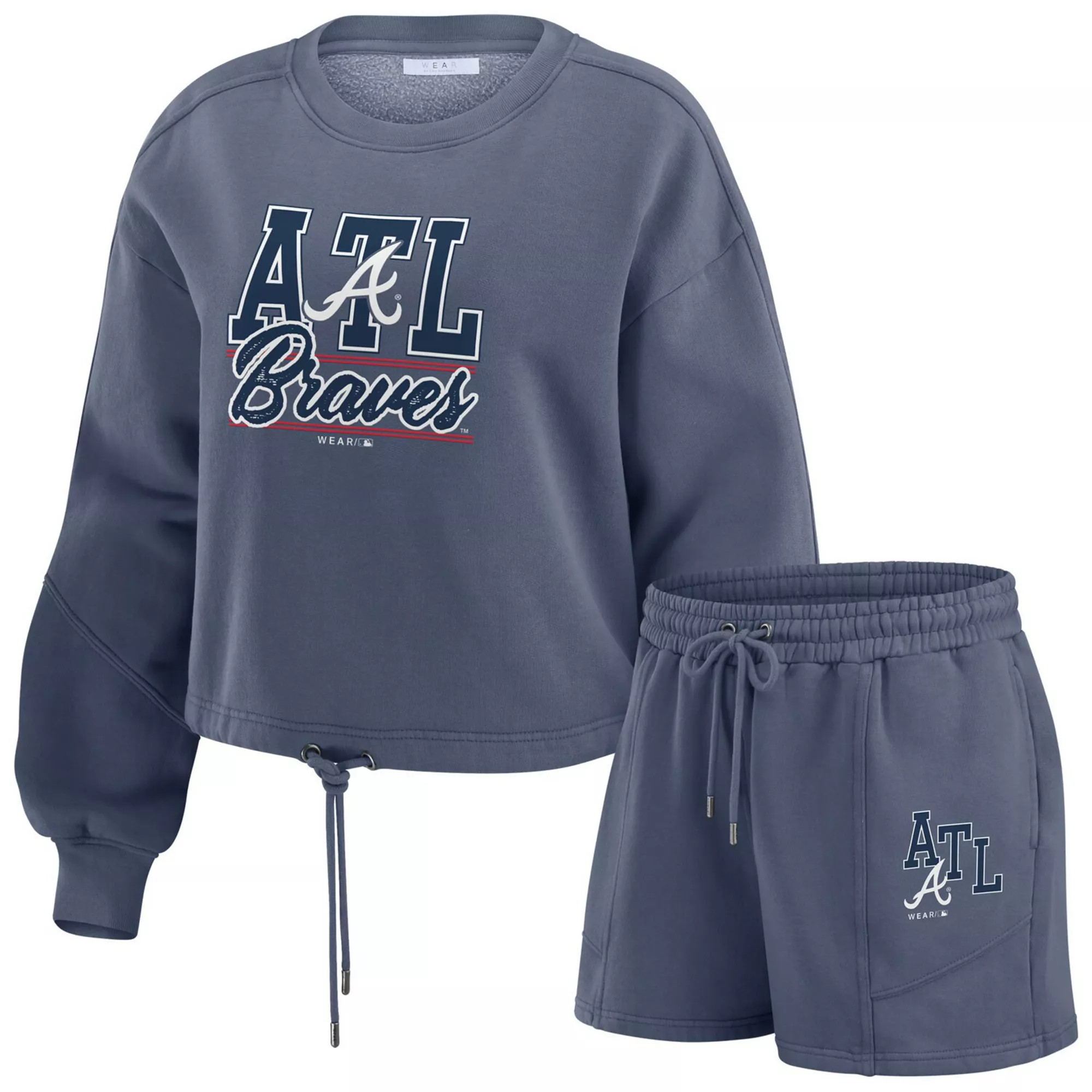 Women's WEAR by Erin Andrews  Navy Atlanta Braves Washed Fleece Sweatshirt & Shorts Lounge Set | Kohl's