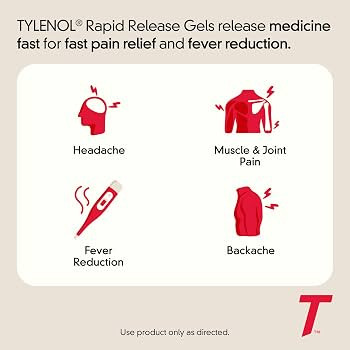 Tylenol Extra Strength Acetaminophen Rapid Release Gels, Extra Strength Pain Reliever & Fever Red... | Amazon (US)
