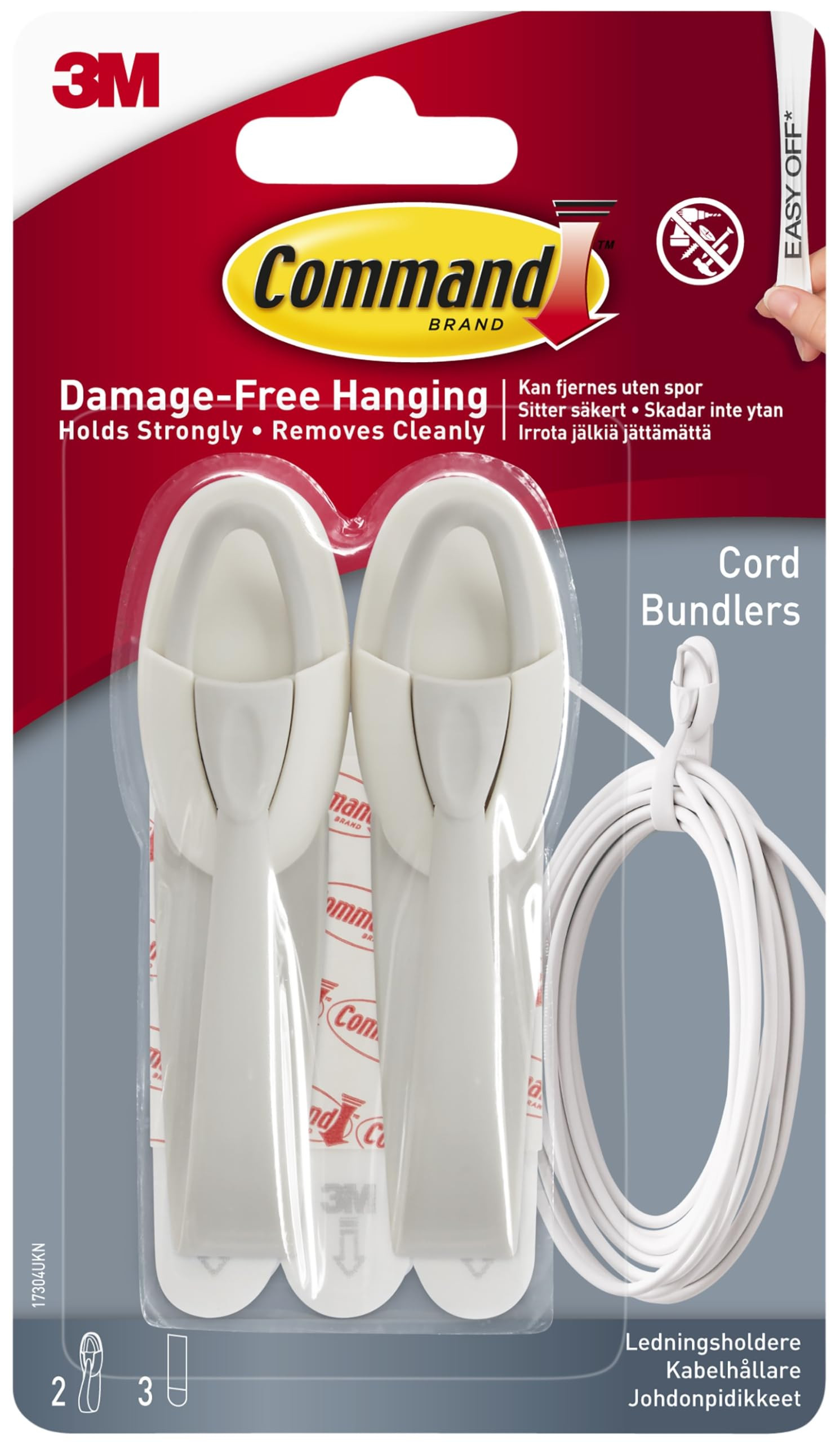 Command Cord Bundlers, White - 2 Bundlers, 3 Adhesive Strips - Damage Free Hanging | Amazon (UK)