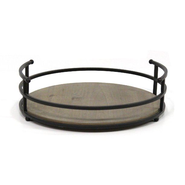 Woven Paths Black Metal and Wood Farmhouse Round Tray | Walmart (US)