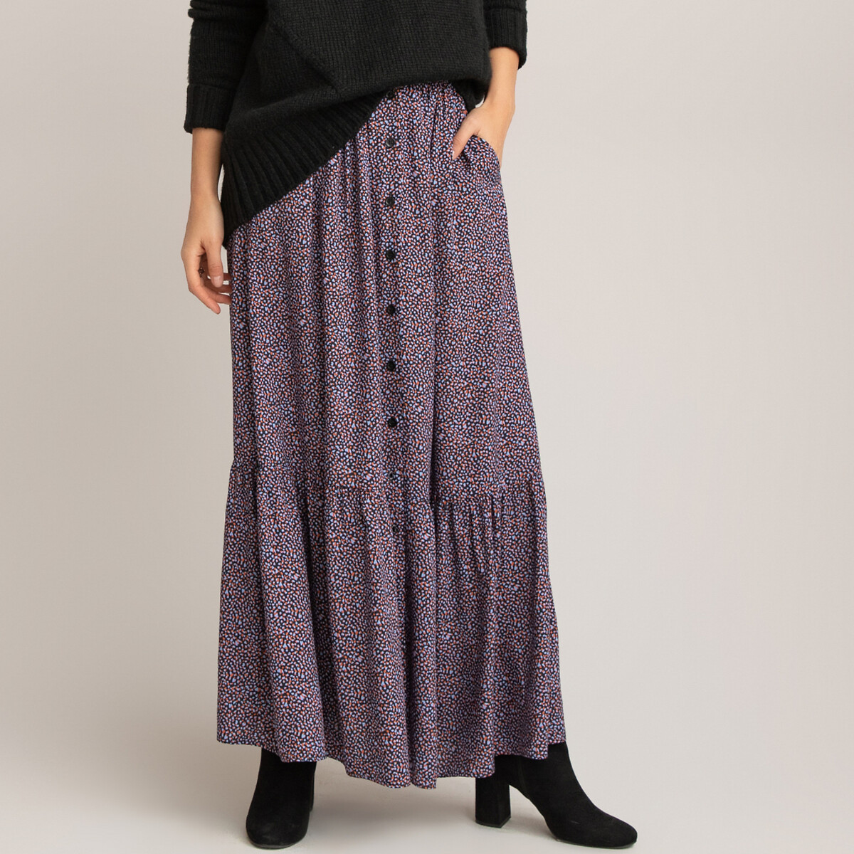 Tiered Maxi Skirt in Micro Animal Print | La Redoute (UK)