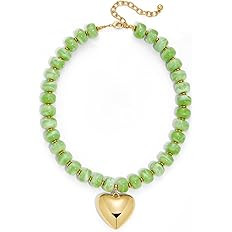 Gold Heart Pendant Necklaces for Women Colorful Acrylic Resin Beaded Choker Necklace Fashion Chun... | Amazon (US)