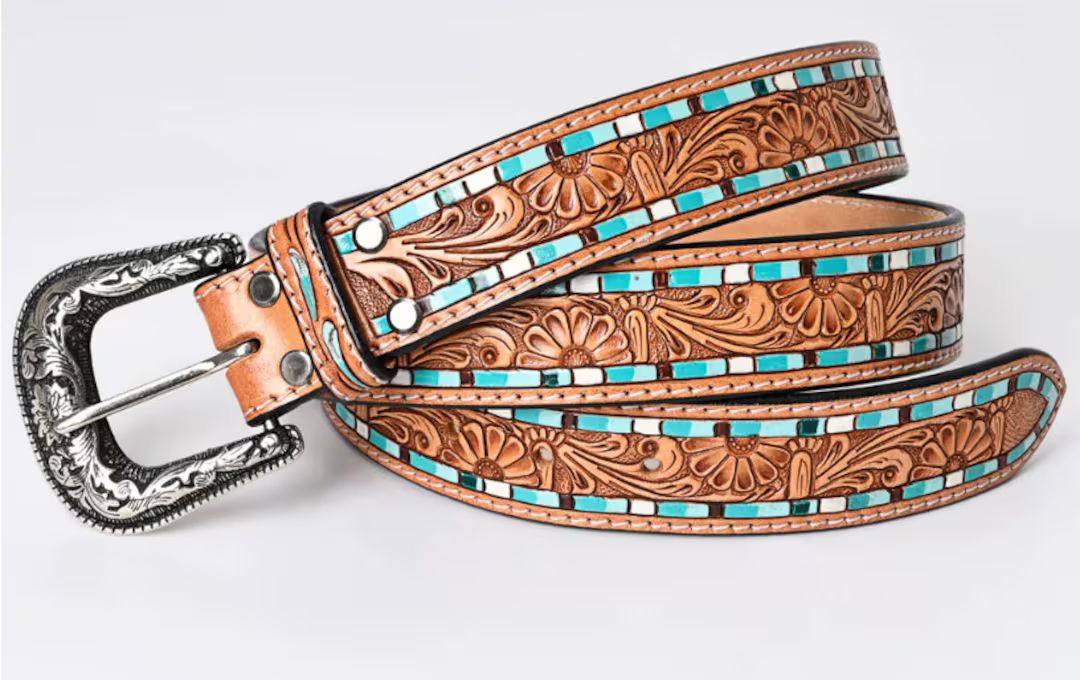 Turquoise Leather Belt : SIZE 36 - Etsy | Etsy (US)