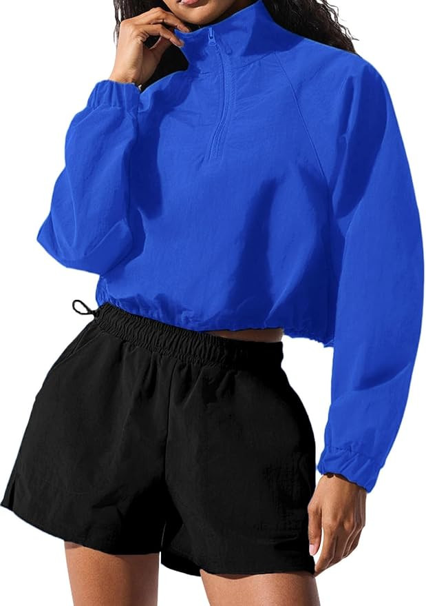 LACOZY Women's Zip Up Jacket Workout Athletic Crop Top Pullover Windproof Outdoor Gym Shirts | Amazon (UK)
