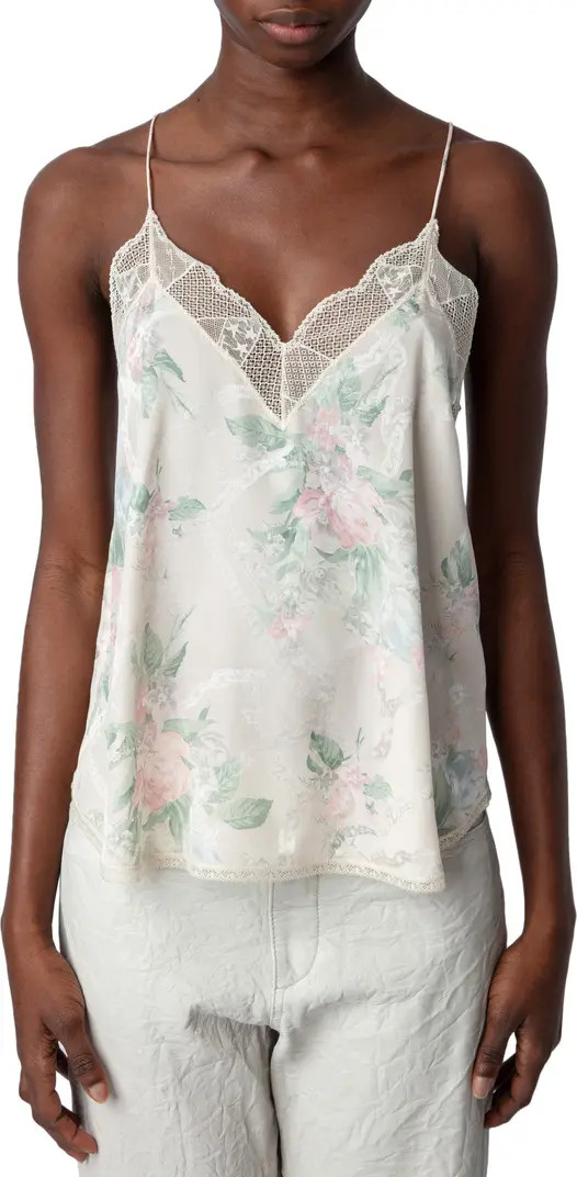 Zadig & Voltaire Christy Jac Chains Faded Lace Trim Silk Camisole | Nordstrom | Nordstrom