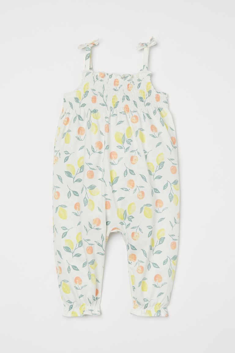 Sleeveless romper suit in soft cotton jersey with a printed pattern. Narrow shoulder straps with ... | H&M (US)