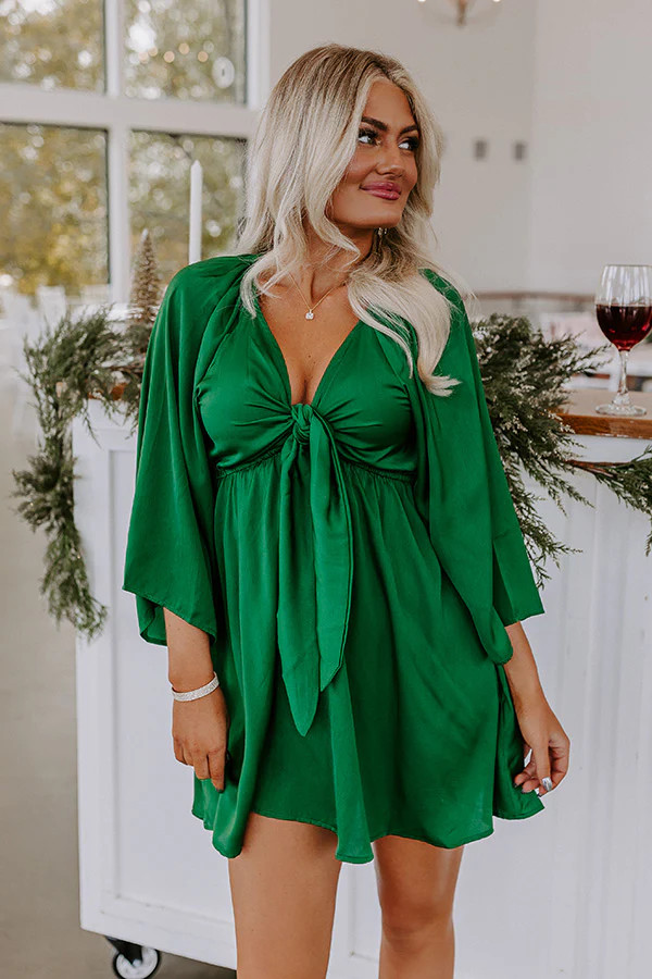 Sweetest Secret Front Tie Dress In Hunter Green | Impressions Online Boutique
