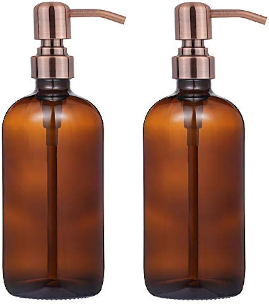 2 Pack Thick Amber Glass Pint Jar Soap Dispenser with Copper Stainless Steel Pump, 16ounce Boston... | Amazon (US)