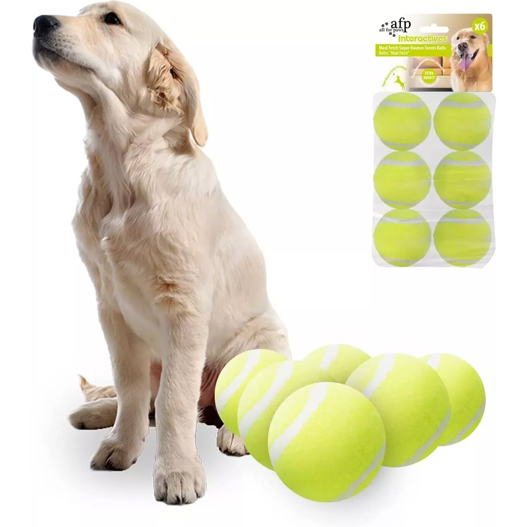 allforpaws Interactives Maxi Ball Launcher Super Bounce Tennis Ball Dog Toy, Green, 6 count | Chewy