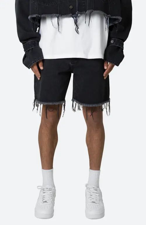 mnml Frayed Denim Shorts in Washed Black at Nordstrom, Size 28 | Nordstrom