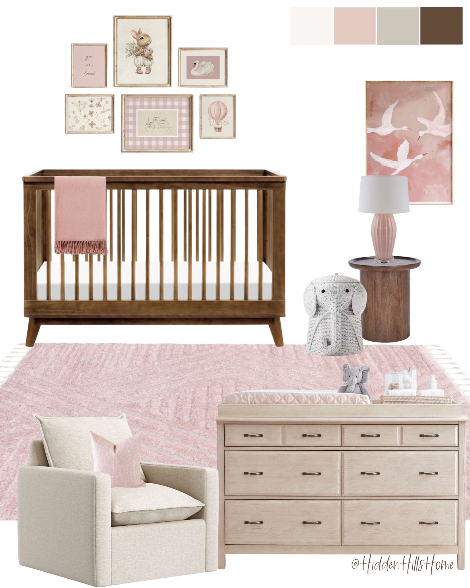 Girls nursery mood board, modern classic girls nursery design inspiration, pink girls nursery decor #babyroom #pink

#LTKHome #LTKSaleAlert #LTKBaby