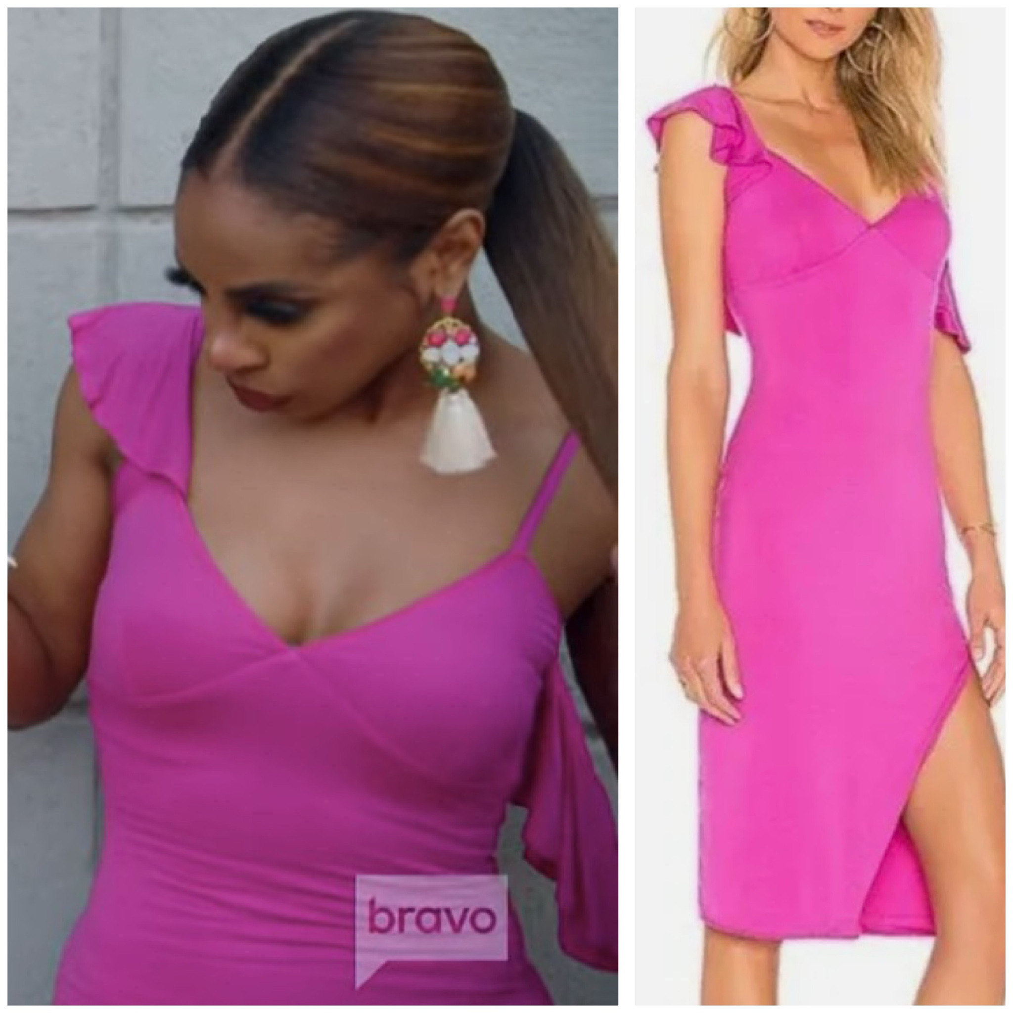 Candiace Dillard’s Pink Asymmetrical Ruffle Dress