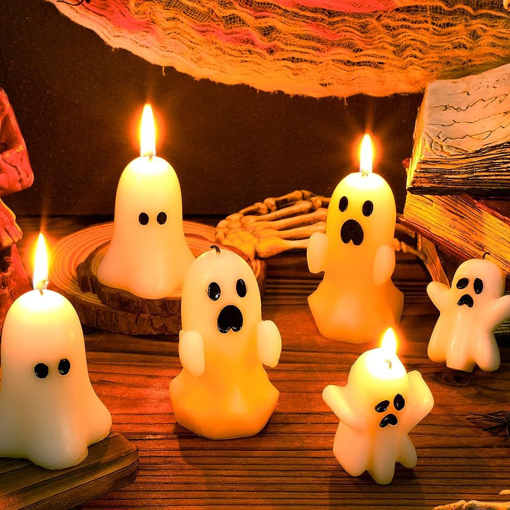 MTLEE 6 Pieces Large Halloween Ghost Candles Halloween Cute Ghost Decorative Tabletop Candle Set ... | Amazon (US)