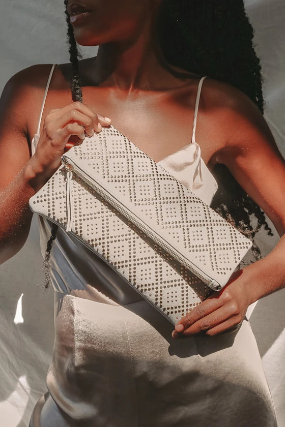 Crowd Pleaser Grey Studded Clutch | Lulus (US)